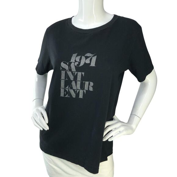 Saint Laurent Shirt Womens Small Black 1971 Graphic Crewneck Paris France Tee - Picture 1 of 16